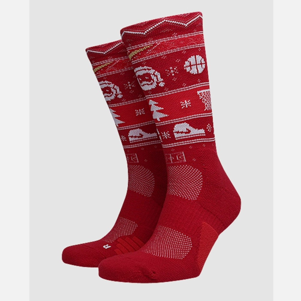 Nike Elite Crew Socks Red White Holiday Basketball Unisex NWT